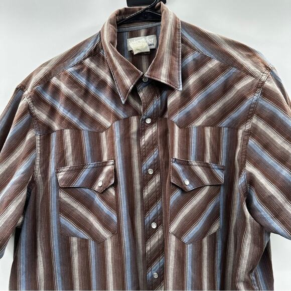 Vintage Wrangler Striped Pearl Snap Button Down Short Sleeve Wrancher Shirt - Picture 2 of 8